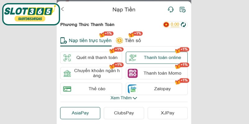 SLOT365 nạp, rút tiền rất nhanh chóng, không để anh em chờ đợi lâu